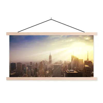 Produktbild von MuchoWow® Textilposter New York - Winter - Sonne 120x60 cm mit holzfarbenen Rahmen - Klemmleiste