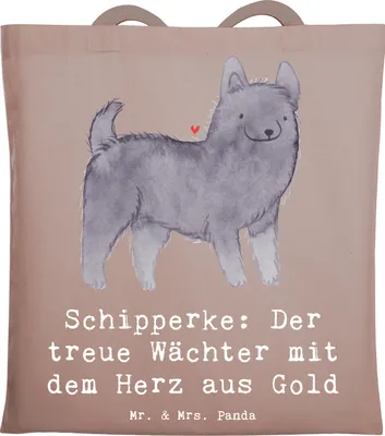 Produktbild von Mr. & Mrs. Panda Jutebeutel Schipperke Wächterherz - Braun Pastell - Geschenk, Hunderassen, Shopping Tasche, Beschreibung, Tote Bag, bedingungslose Liebe, loyaler Hund
