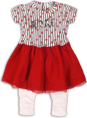 Produktbild von Dirkje 2 teiliges Baby Set Kleid Leggings rot weiß 68