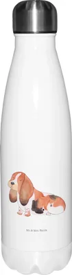 Produktbild von Mr. & Mrs. Panda Trinkflasche Hund Basset Hound - Weiß - Geschenk, trinkflaschen, thermosflaschen, Sprüche, Süß, thermo, Thermosflasche, Thermo-Trinkflasche