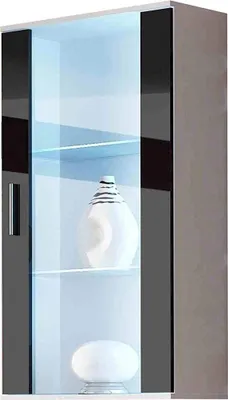 Produktbild von Furniture24 Hängevitrine SOHO Hängeschrank Wandvitrine mit Blauer LED Beleuchtung Weiß/Schwarz Hochglanz