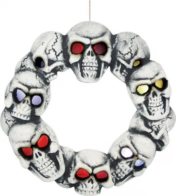 Produktbild von Unheimlicher Totenkopf Türkranz mit LED Beleuchtung