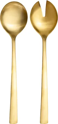 Image de Intirilife Ensemble de couverts à salade Acier inoxydable 18/0 en or- 24.5 cm- Set de couverts 2 pièces, fourchette à salade, cuillère à servir, acier inoxydable poli, mat, lavable au lave-vaisselle- Couverts de table pour famille Hôtel Restaurant