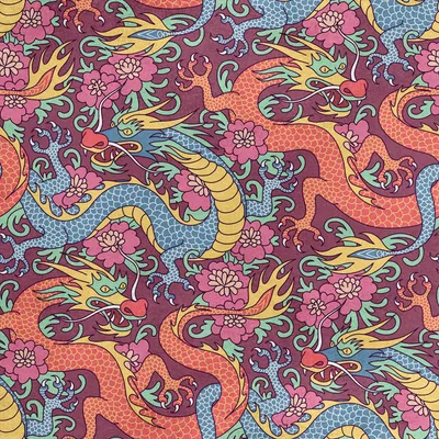Productafbeelding van Koninklijke fluwelen stof, polyester, geschikt voor naaien - motief: draak in bloemen