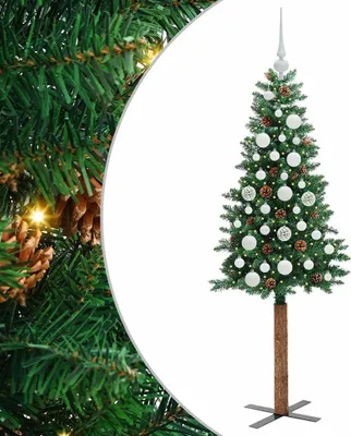Image de vidaXL Sapin de Noël élancé avec 150 LED avec support Vert 150 cm