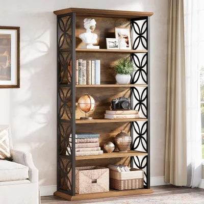 Produktbild von Tribesigns 6-stöckiges hohes Bücherregal, 180 cm Industrie-Bücherregal mit Metallrahmen, freistehende offene Lagerregale für Home Office, Wohnzimmer