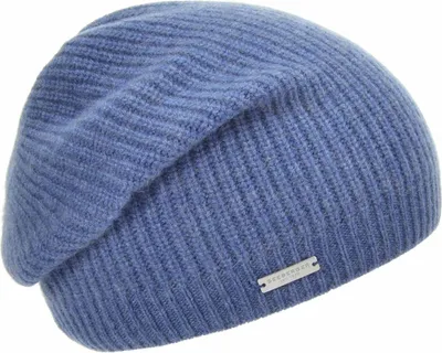 Seeberger Strickmütze-Beanie aus 100% Kaschmir im Rippmuster in blau