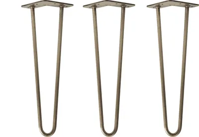 Produktbild von Natural Goods Berlin HAIRPIN Legs, Haarnadelbeine, Möbelfüße, Tischbeine, Antik Gold, 40 cm, 2 Streben, 3 Stück
