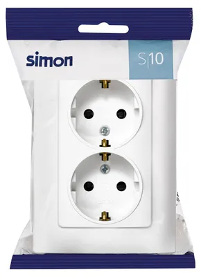 Produktbild von SIMON Schuko Doppelsteckdose Serie Simon 10, 250 V, 10 A, weiß
