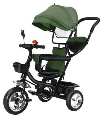 Image de Tricycle, toit réglable, poignée de conduite pour les parents, vert militaire