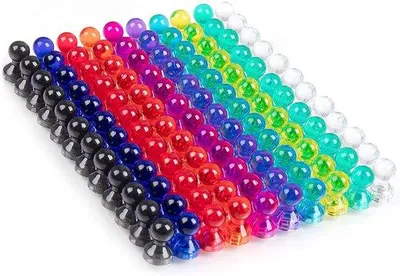 Produktbild von 80 farbige und transparente Magnete 11x17mm, 8 Farben, für Whiteboards, Schulbretter, Kühlschränke