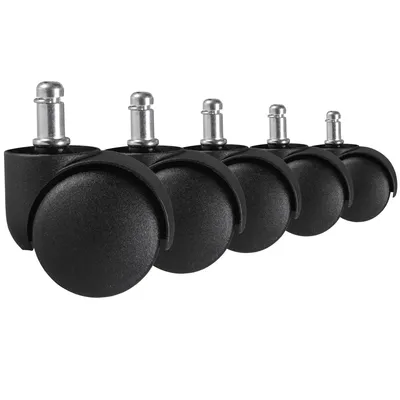 Image de FineBuy Lot de 5 roulettes freinées à bandage souple pour chaise de bureau Goujon 11 mm / Diamètre 50 mm Premium Roulettes de tapis en noir Roulettes de chaise pivotantes