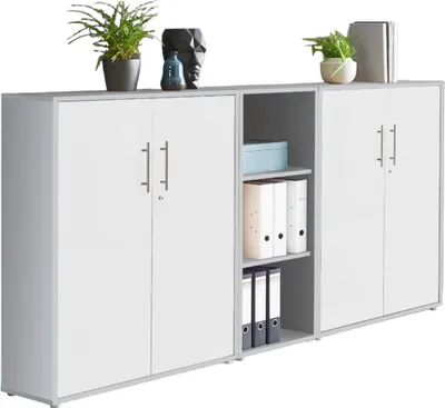 Produktbild von Aktenschrank TABOR 8 in lichtgrau / weiß matt, Schrankwand, Büroschrank, abschließbar, Metallgriffe