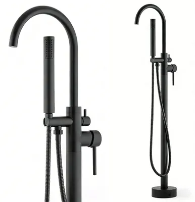 Produktbild von Freistehende Boden-Wannenarmatur mit Handbrause und Brauseschlauch, Schwarz