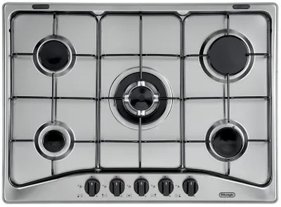 Image de De Longhi YAF57ASV Table de cuisson à gaz encastrable, 5 brûleurs, noir/argenté