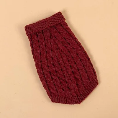 Obrázok produktu pre Teplé zimné oblečenie pre malé a stredne veľké psy, pletený sveter pre čivavy, bordová farba, veľkosť M, obvod hrudníka 32 cm, dĺžka chrbta 30 cm
