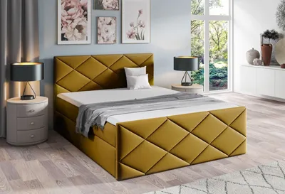 Produktbild von Bett mit Matratze und Lattenrost HALKA – 160x200, gelb 2 + ER Topper