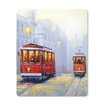 Produktbild von MuchoWow® Mauspad Mousepad Gemälde - Straßenbahn - Stadt - Öl 30x40 cm - Mousepads - Maus Mat - Pad - Mausunterlage - Mausmatten