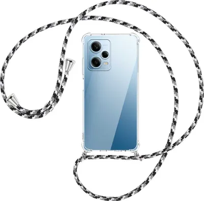 Produktbild von Handykette Backcover-Schutzhülle mit Band (Metall silberfarben) für Xiaomi Redmi Note 12 Pro (6.67'') - schwarz/grau/weiß