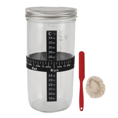 Produktbild von Sauerteig-Starterset (1 Liter Glas mit Deckel, Datumsmarkierung, Thermometerring, Silikonschaber) – Backzubehör