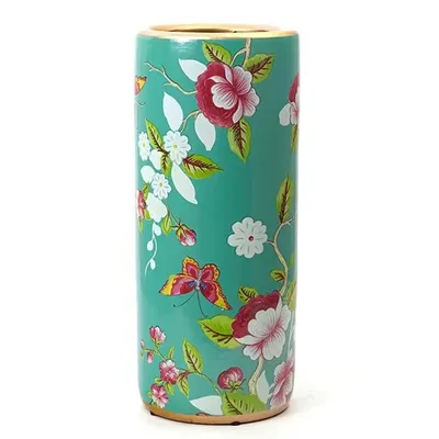 Image de Fine Asianliving Céramique Porte-parapluie Vase Bleu Vert Papillons Fait à la main - Tess D20xH45cm Vase décoratif Vase de fleurs Vase oriental en céramique Décoration Vase moderne Décoration de table Vase