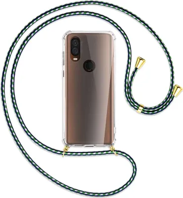 Produktbild von Handykette Backcover-Schutzhülle mit Band (Metall goldfarben) für Motorola One Vision - grün/blau/weiß