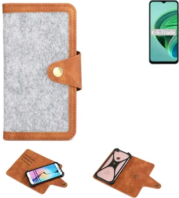 Produktbild von K-S-Trade Handyhülle kompatibel mit Xiaomi Redmi 10 5G Schutzhülle Filz-Hülle Kunst-Leder hellgrau braun (1x)