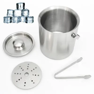 Produktbild von Eiswürfelbehälter mit Deckel und Zange, 1,6Liter Eiswürfelbehälter Edelstahl,Eiskübel Eiswürfelkühler, Eisbehälter für Eiswürfel