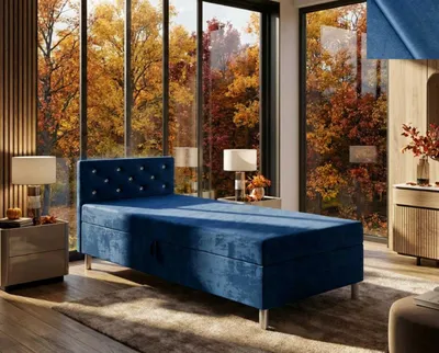 Produktbild von Jugend Polsterbett PERLA Nordelo mit Bettkasten und Kopfteil – T30 Matratze, 120x200, Stoff New Velo 105 BLAU