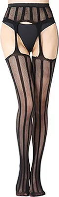 Immagine prodotto di Erogance Strumpfhose - Collant con bretelle a rete a righe