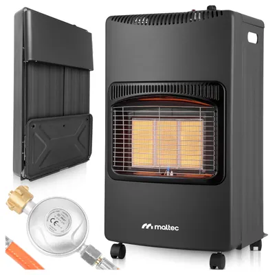 Obrázok produktu pre Plynový ohrievač 4200W MalTec skladací mobilný pre 13kg fľašu keramický ohrievač dielňa garáž plyn propán bután 3 úrovne ohrevu