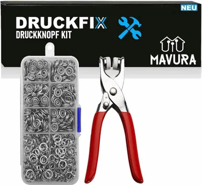 Produktbild von DRUCKFIX Druckknopf Kit Druckknopf-Setter-Werkzeug 100 Drückknöpfen & Zange