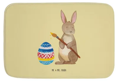 Produktbild von Mr. & Mrs. Panda Badvorleger Hase Eier Malen - Gelb Pastell - Geschenk, Duschvorleger, Ostergrüße, Frohe Ostern, Badteppich, Kaninchen, Badematte, Badezimmerteppich