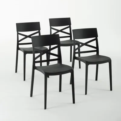 Immagine prodotto di set di 4 sedie impilabili in polipropilene con fibra di vetro per uso esterno e giardino, bar e ristorante, cucina design moderno - MARTINA - Nero