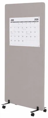Produktbild von Akustik-Trennwand HWC-G77, Büro-Sichtschutz Raumteiler Pinnwand, doppelwandig rollbar Stoff/Textil 167x80cm beige