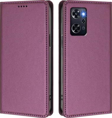 Image de Étui en cuir pour Oppo Reno9 A, étui à rabat magnétique en cuirPolyuréthaneavec support, violet