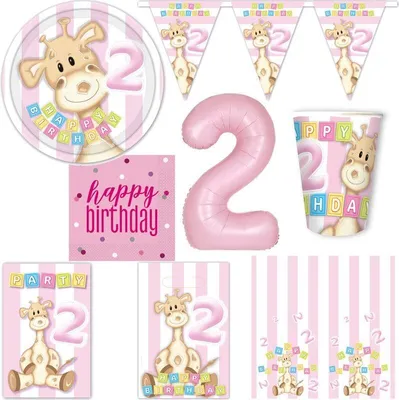 Produktbild von 2. Geburtstag XL Partyset zum Kindergeburtstag Giraffe Mädchen rosa