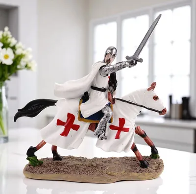 Produktbild von Kremers Schatzkiste Tempelritter Figur auf Pferd handbemalt aus Polyresin Statue