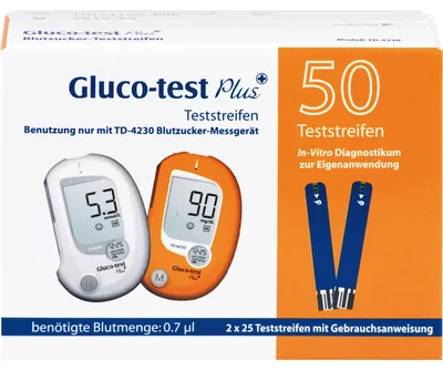 Produktbild von Gluco-test Plus Blutzuckerteststreifen für Blutzuckermessgerät TD-4230, 50 St. Teststreifen