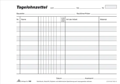 Immagine prodotto di RNK Verlag 182 Tagelohnzettel - Block - SD, 3 x 40 Blatt, DIN A5 quer