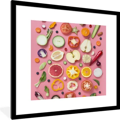 Produktbild von MuchoWow® Gerahmtes Poster Gemüse - Obst - Rosa 40x40 cm - Poster mit Schwarzem Bilderrahmen Wandposter Rahmen Foto Bilder - Poster - Plakat im Rahmen