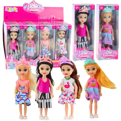 Productafbeelding van Miniprinsespop met kleurrijke kroonjurk 14 cm mix