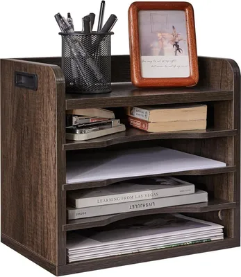 Produktbild von YMYNY Schreibtisch Organizer aus Holz mit 5 Fächer A4 Grau
