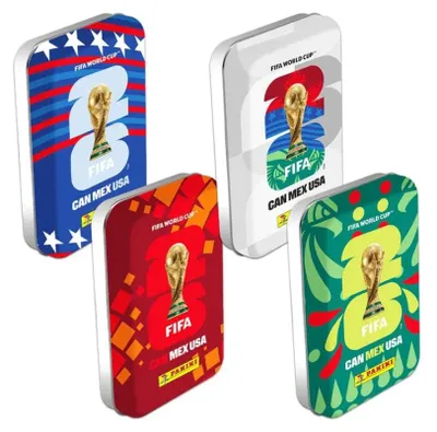 Produktbild von FIFA World Cup 2026 Sticker Pocket Tin – Metallbox mit 8 Sticker-Tüten