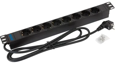 Produktbild von 19-Zoll-Steckdosenleiste, 230V, 8-fach, 1HE, schwarz, 2m Kabel