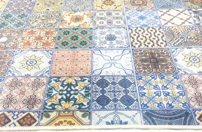 Produktbild von Küchenläufer Teppich bunt waschbar mit Fliesenmuster Größe - 100 x 300 cm