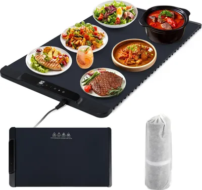 Productafbeelding van Jayseuw 65x38cm Opvouwbare elektrische warmhoudmat, elektrische rollbare siliconen verwarmingsmat voor feesten, bijeenkomsten en dagelijks gebruik. EU-stekker, 240W, donkergrijs