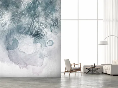 Produktbild von Vlies Fototapete Blätter 400x280 cm Tapeten Wandtapete XXL Natur Betonoptik blau Palmenblätter b-A-10307-a-a