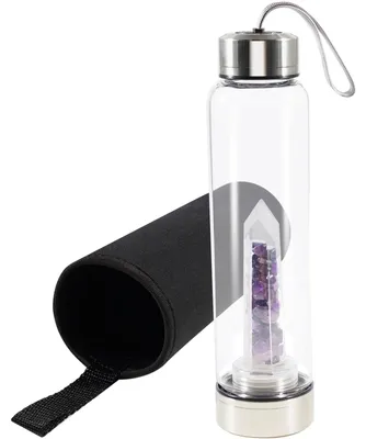 Kristallglas-Wasserflasche 550 ml lila mit Schutzhülle