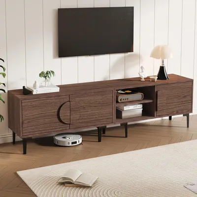Productafbeelding van MODFU Dressoir met 3 deuren, modern TV-meubel, TV-kast 180x35 x 49 cm, TV-dressoir met open vakken, TV-standaard voor 80-inch televisies, walnoot